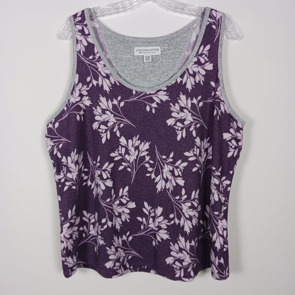 LIVE LOVE LOUNGE Karen Neuberger Sleepwear PJ Top Size XXL Purple Plum Floral